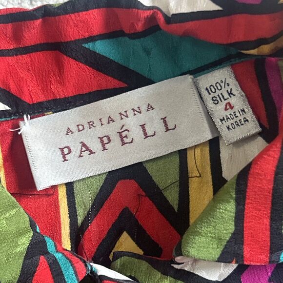 Adrianna Papell Shirt Womens 4 Vintage Retro 100% Silk 80’s Short Sleeve Button - Picture 2 of 7